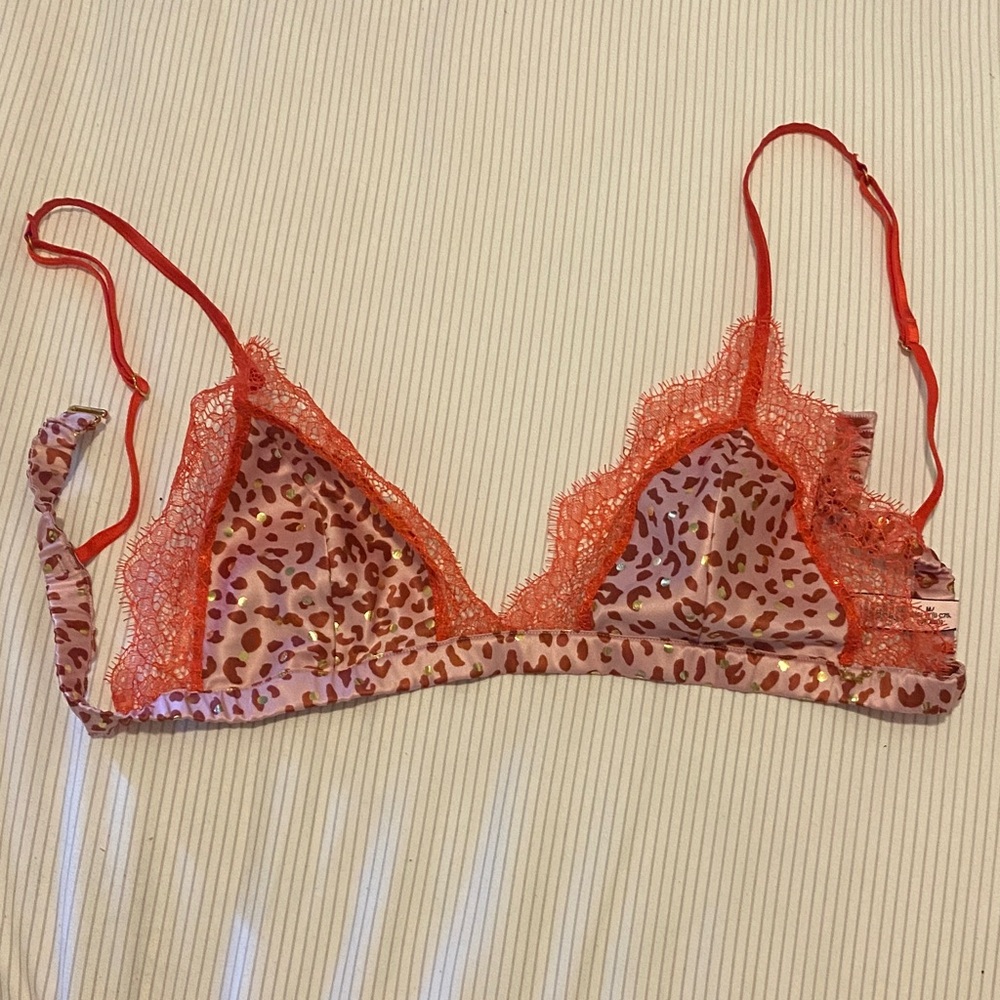 Victoria's Secret Leopard Lace Bralette - Red and Pink
